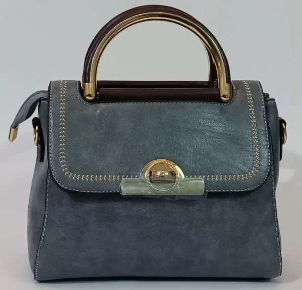 Bluish Grey Hand Bag with golden accent