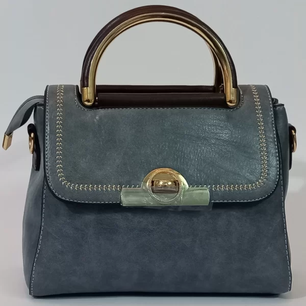 Bluish Grey Hand Bag with golden accent